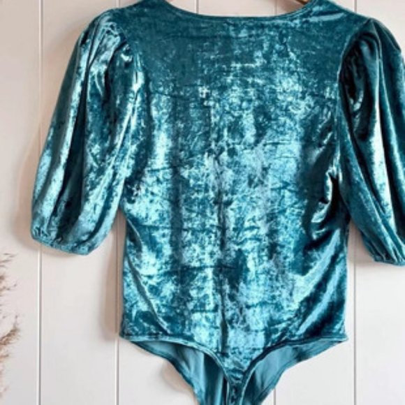 Free People Teal and/or Silver Don't You Wish Velvet Bodysuit (Large/US10/US12) - Picture 12 of 14